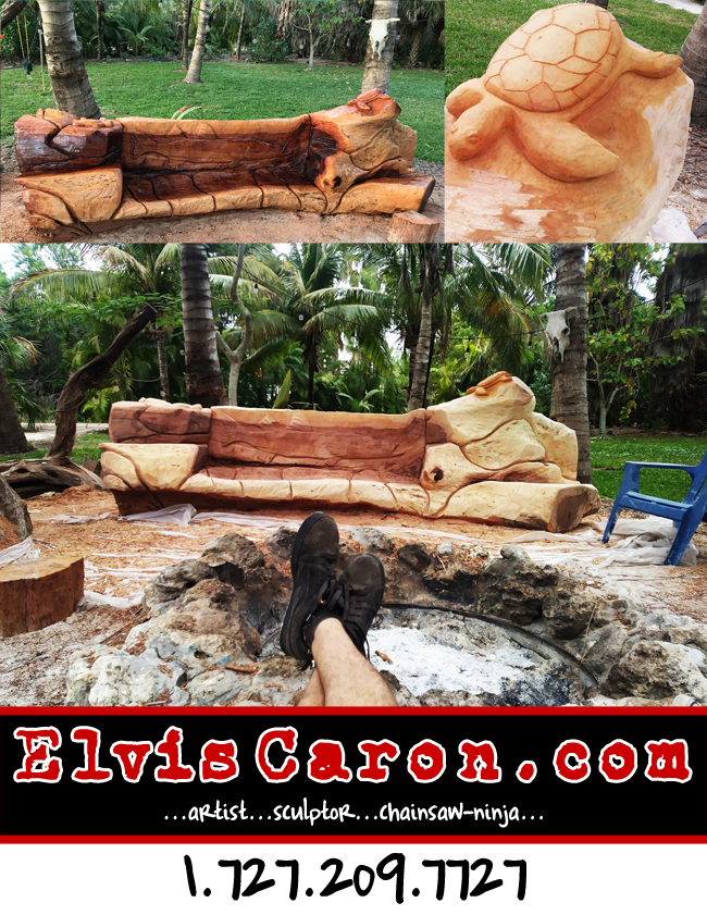 Carved Wooden Benches by Elvis Caron