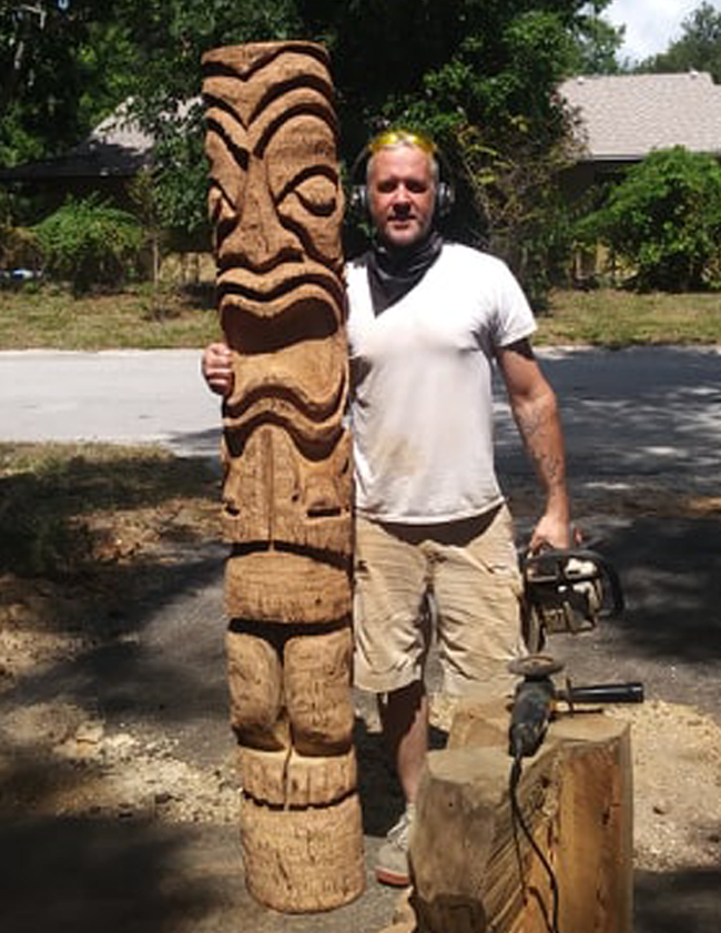 6 foot tiki carving from a sable palm tree