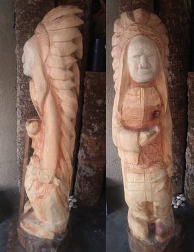 Life Sized Indian Cheif Carving from Florida
                    Pine Tree