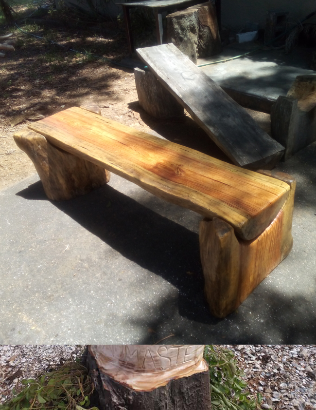 Chainsaw Carved Bench from a pine log